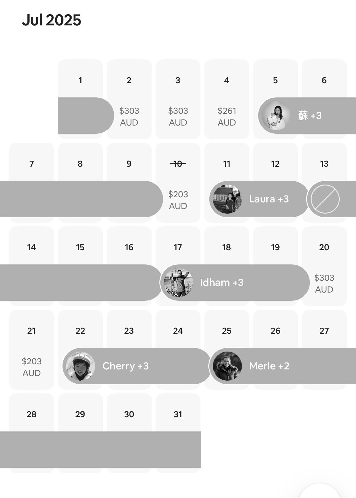 Fully booked short stay calendar